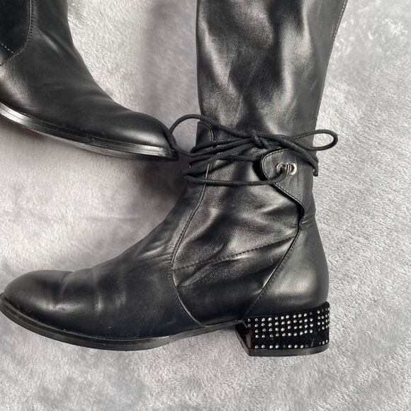 Christian Dior Boots 38 D Black Nappa Leather Studded Stellar Over The Knee - Picture 2 of 16